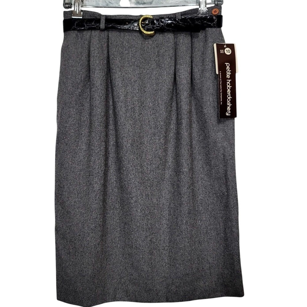 Vintage‎ Petite Haberdashery Gray Wool Blend Pencil Skirt with Belt NWT Size 10P